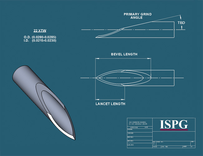 Needle geometry measurements. (a) Length of the hair implant needle (A=